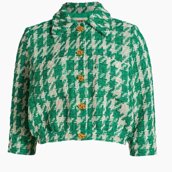 L’AGENCE Jia Houndstooth Tweed Crop Jacket Gold Buttons Size 4 - Picture 14 of 14